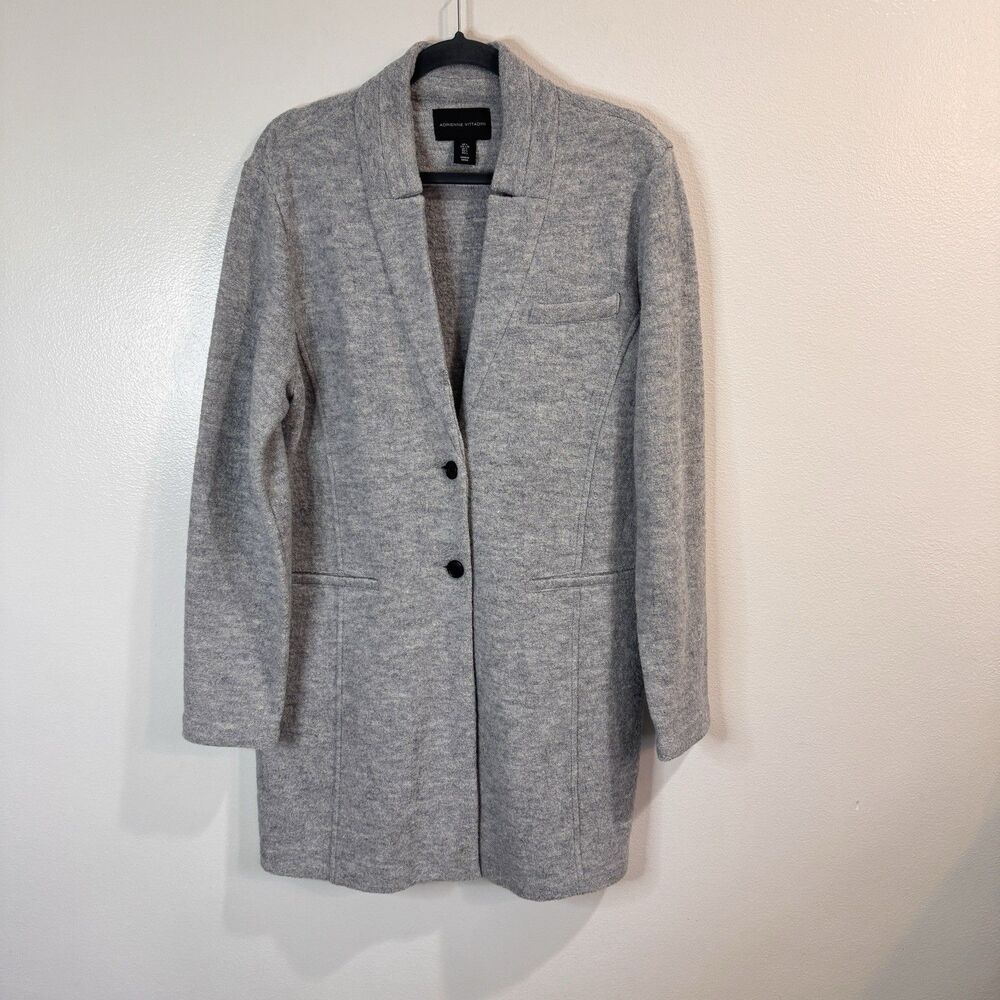Adrienne Vittadini Car Coat Jacket L Gray Boiled Wool Stretch Long Blazer